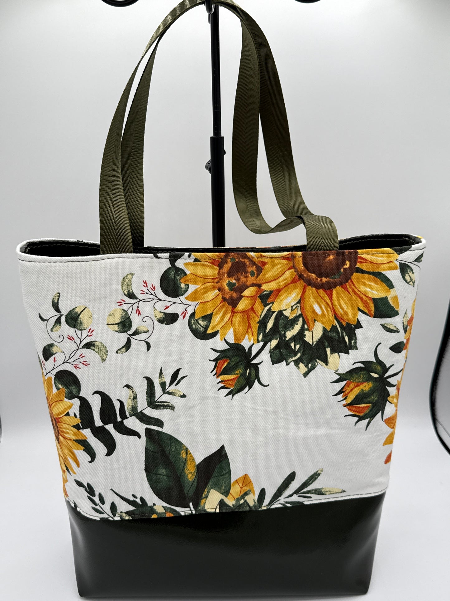Tuesday Tote - Green Vinyl and Sunflower Canvas