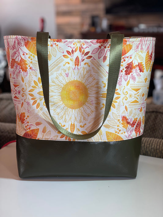 Tuesday Tote - Olive vinyl with harvest canvas