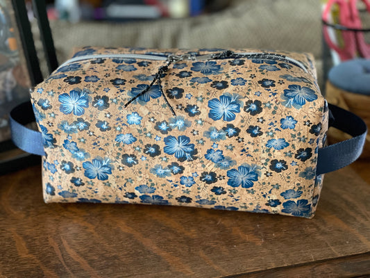 Blue Floral Cork Dopp Kit