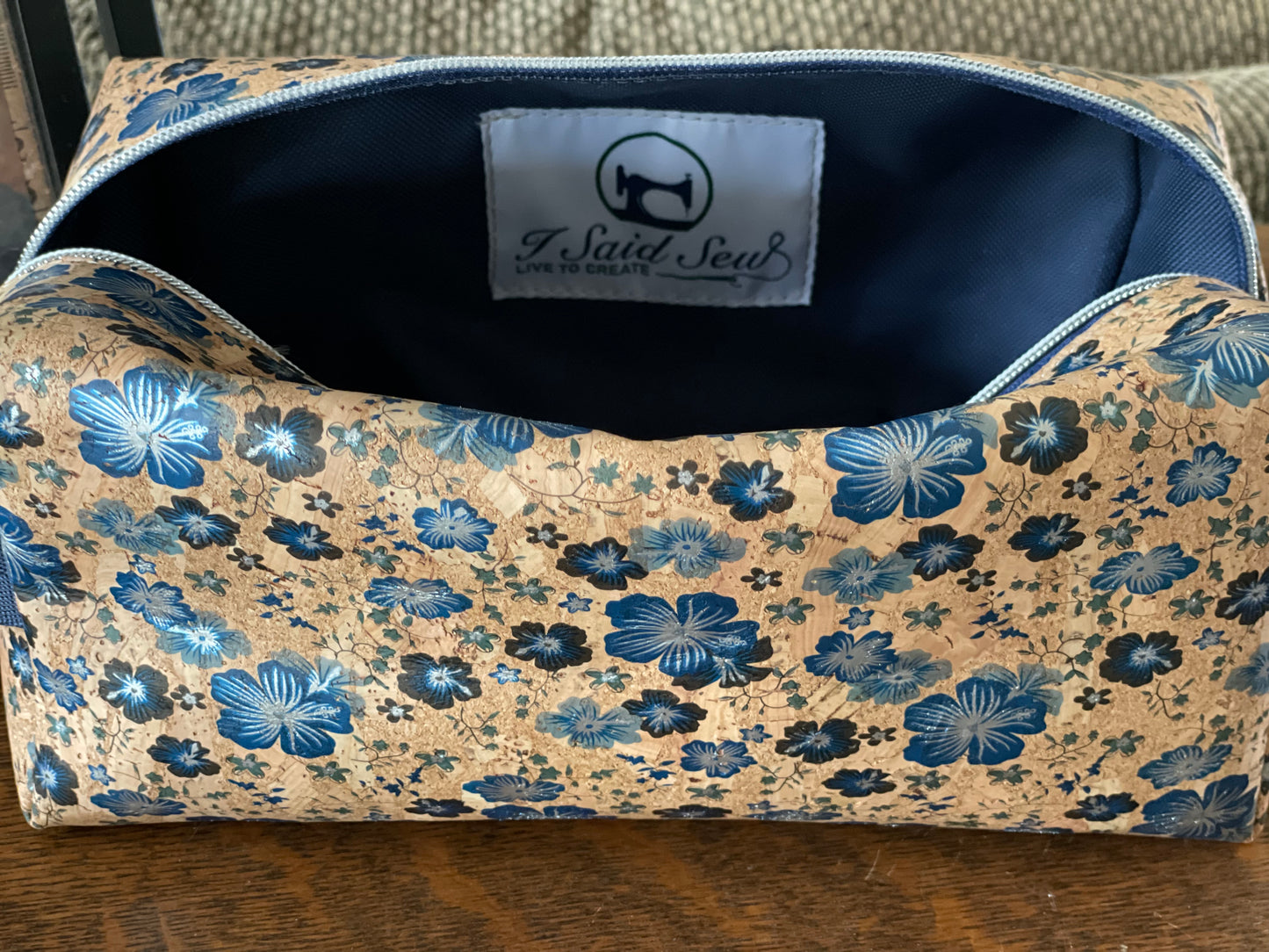 Blue Floral Cork Dopp Kit