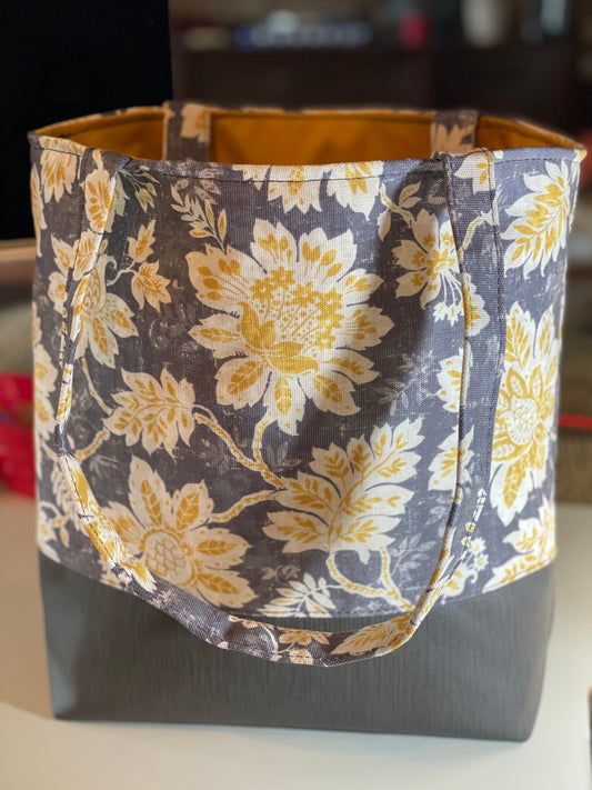 Tuesday Tote - Grey and Gold Floral Canvas