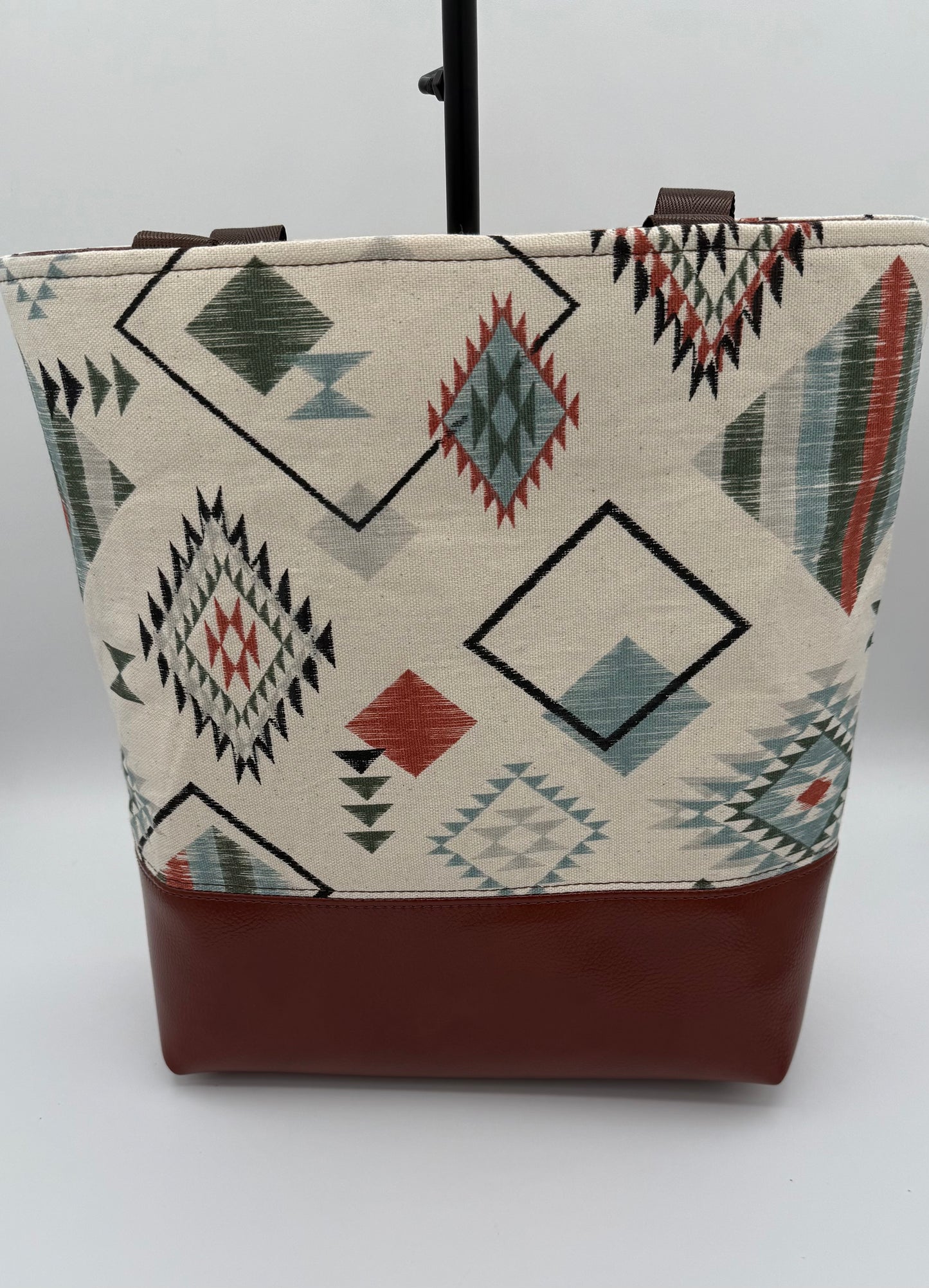 Tuesday Tote - Rust Vinyl and Western Geometric Canvas